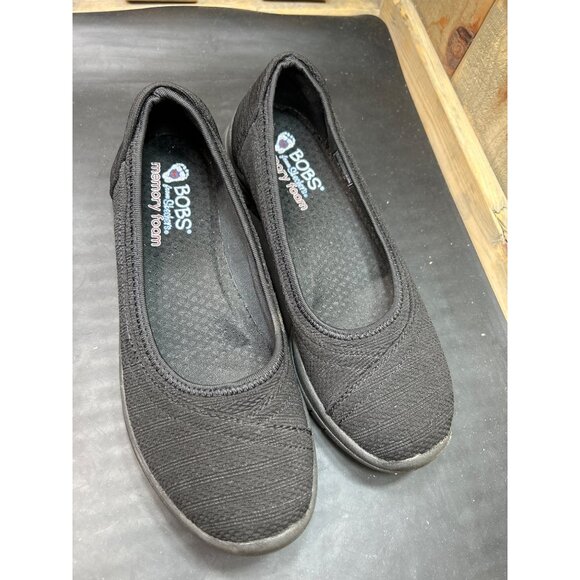 Skechers BOBS Black Slip-On Flats W/ Memory Foam Insole Size 7 Womens - Picture 2 of 7